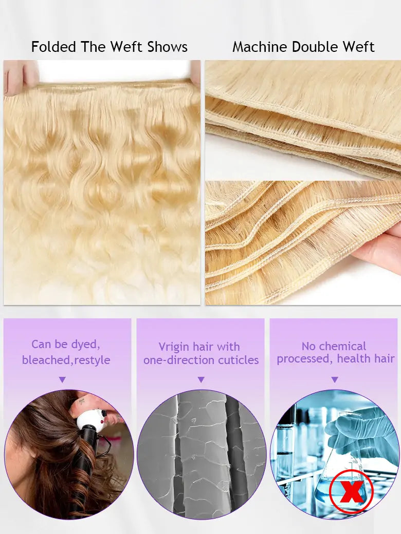 SIMMEL Hair 613 Blonde Hair Body Wave Human Hair Weave can be dyed, and restyled