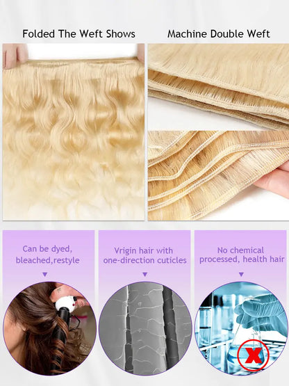 SIMMEL Hair 613 Blonde Hair Body Wave Human Hair Weave can be dyed, and restyled