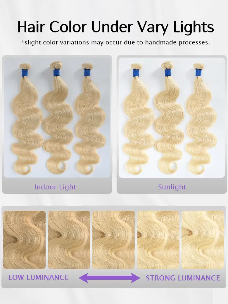SIMMEL Hair 613 Blonde Hair Body Wave 3 Bundles Human Hair Color Under Vary Lights