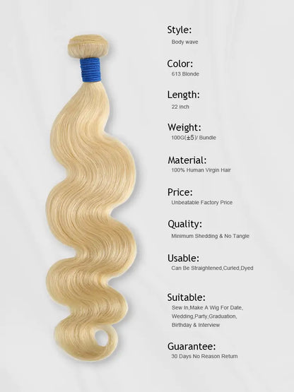 SIMMEL Hair 613 Blonde Hair Body Wave Human Hair Weave Details