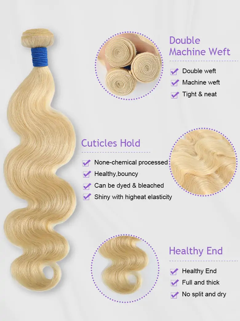 SIMMEL Hair 613 Blonde Hair Body Wave human hair Bundle details