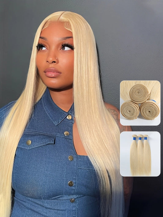 SIMMEL Hair 613 Blonde Straight Hair 3 Bundles Human Hair Weave