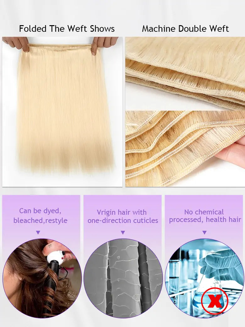 SIMMEL Hair 613 Blonde Straight Hair Human Hair Weave can be dyed and restyled