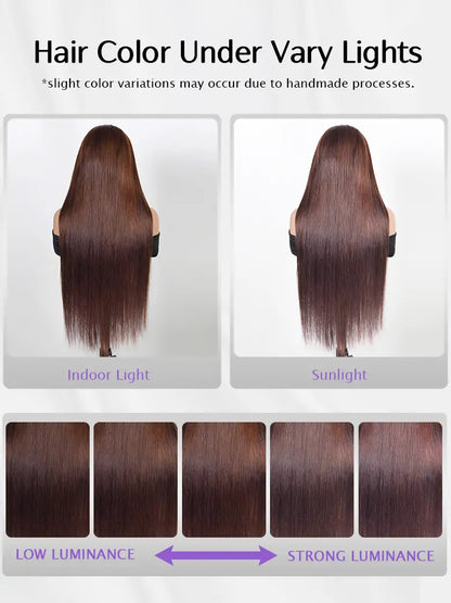 SIMMEL hair chocolate brown wig silky straight hair color under vary lights