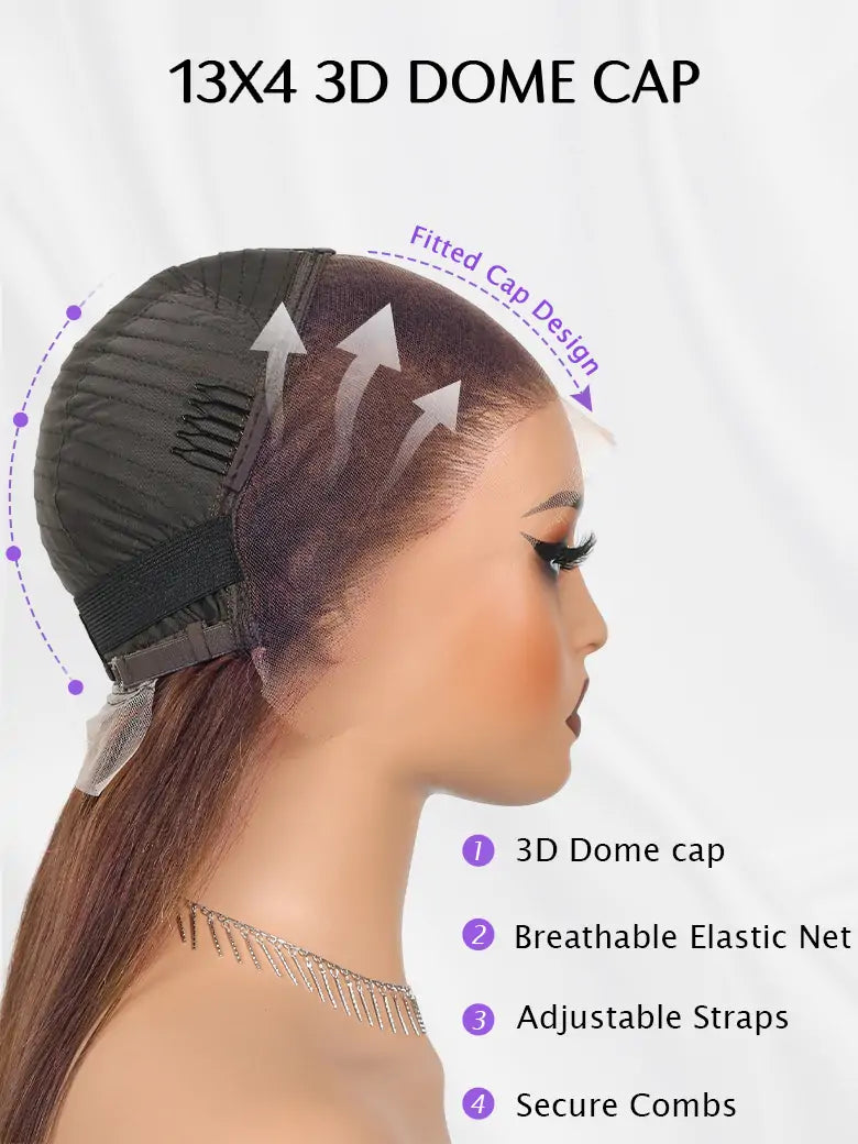 SIMMEL hair chocolate brown hair 13x4 hd lace wig cap