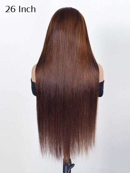 SIMMEL hair 26 inches chocolate brown hair 13x4 hd lace wig silky straight human hair wigs