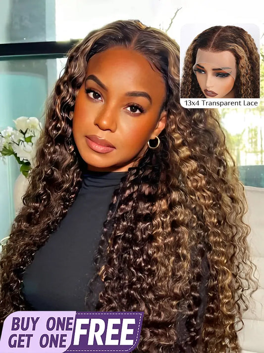 SIMMEL hair highlight wig jerry curly brown hair highlights 13x4 lace frontal wig