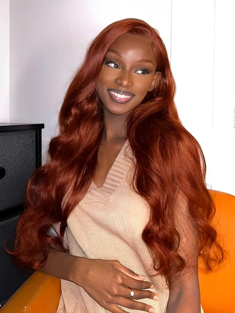 SIMMEL hair model show reddish brown hair 13x4 lace frontal wig body wave human hair wigs