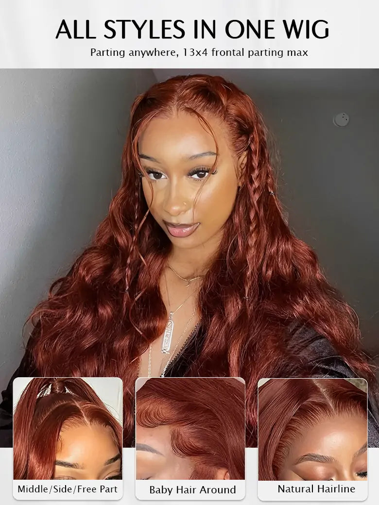 SIMMEL hair reddish brown hair 13x4 lace frontal wig body wave human hair wigs