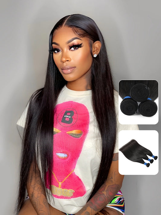 SIMMEL Hair Silky Straight 3 Bundles Human Hair Weave