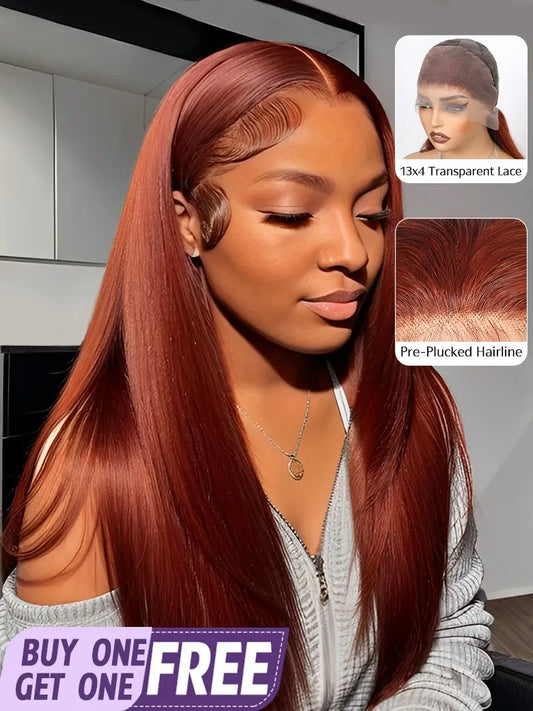 SIMMEL hair reddish brown hair 13x4 lace frontal wig silky straight human hair wigs
