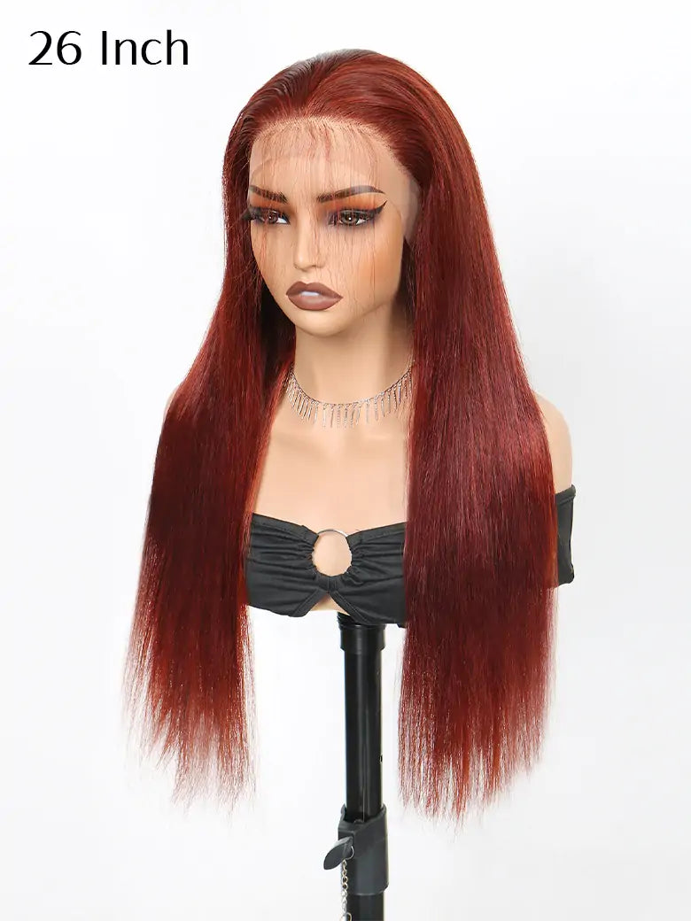 SIMMEL hair 26 inches  reddish brown hair 13x4 lace frontal wig silky straight human hair wigs