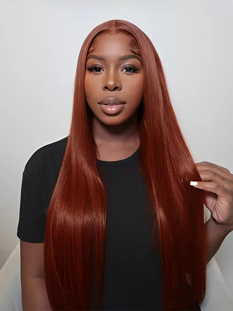 SIMMEL hair model show reddish brown hair 13x4 lace frontal wig silky straight human hair wigs