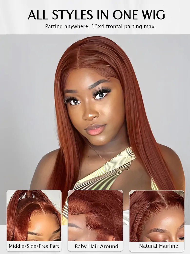 SIMMEL hair reddish brown hair 13x4 lace frontal wig silky straight human hair wigs