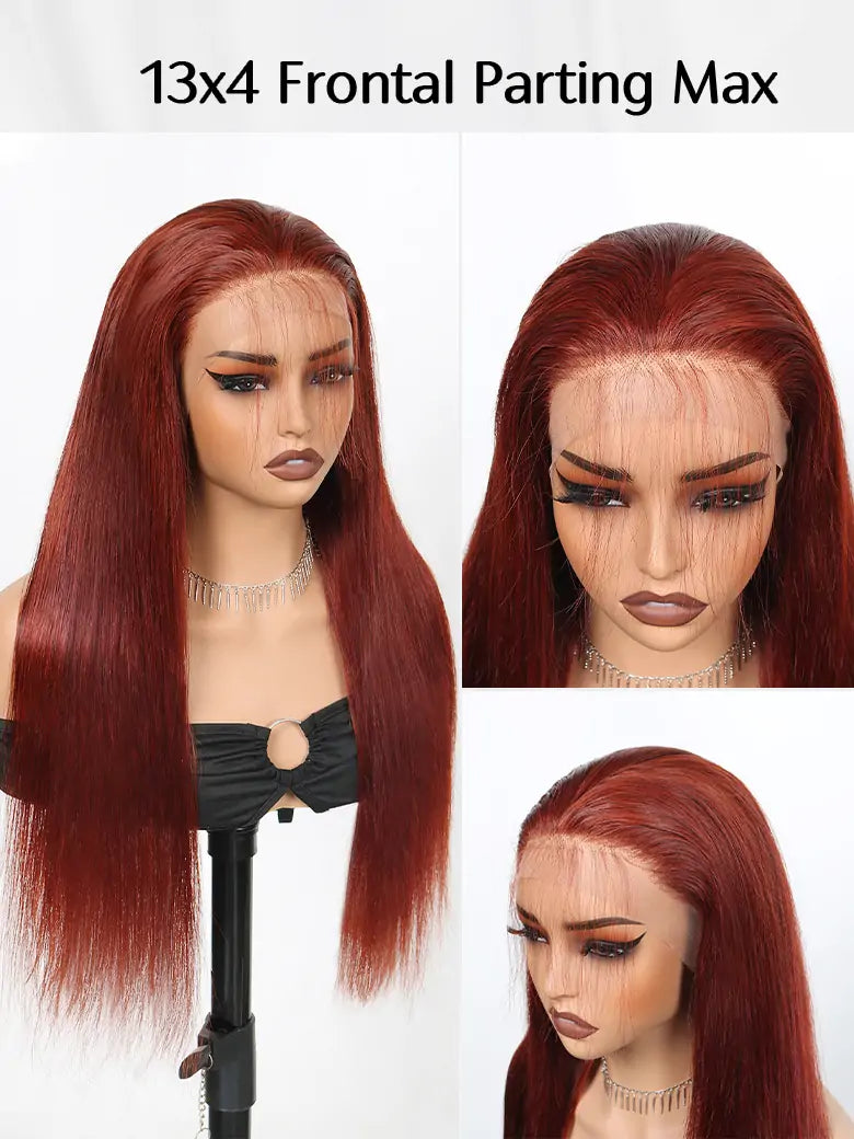 SIMMEL hair reddish brown hair 13x4 lace frontal wig parting max silky straight human hair wigs