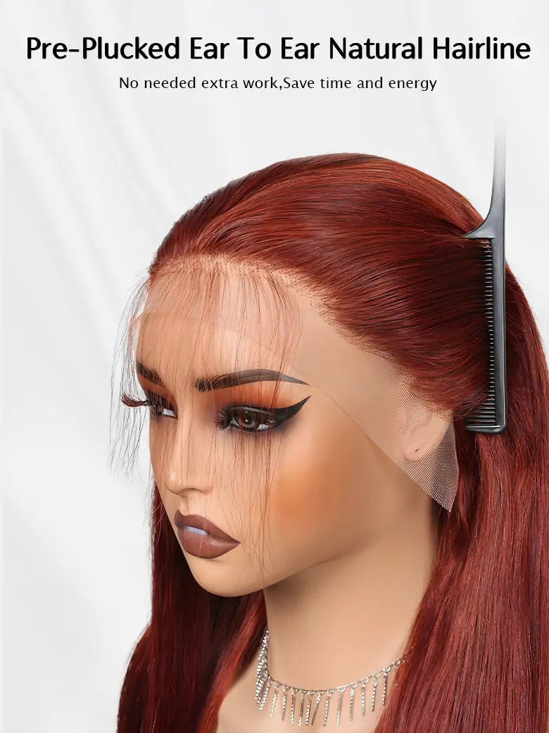 SIMMEL hair reddish brown hair pre-pucked ear to ear 13x4 lace frontal wig silky straight human hair wigs