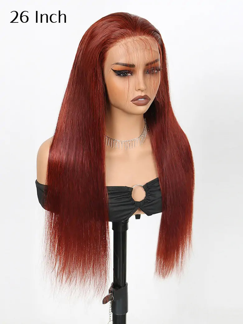SIMMEL hair 26 inches  reddish brown hair 13x4 lace frontal wig silky straight human hair wigs