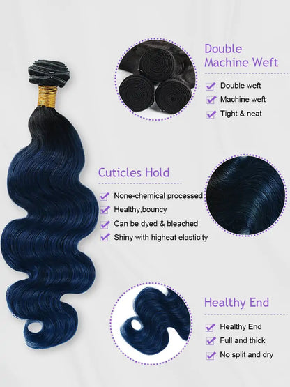 Simmel Hair Black Blue Ombre Human Hair Weave Bundle Details